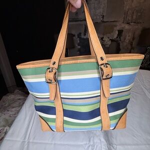 Coach Striped Tote Bag - Blue and Green